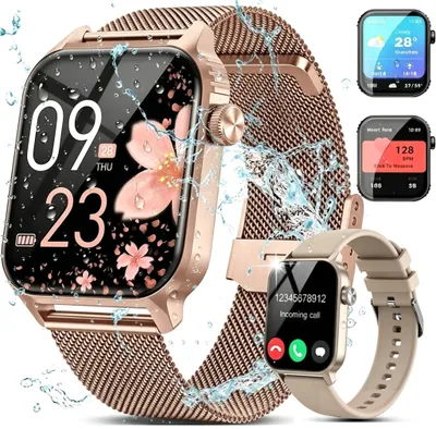 Produktbild von Smartwatch mit Telefonfunktion für Damen & Herren, 1,85 Zoll, Silikon- & Edelstahlarmband, 200+ Sportmodi, Herzfrequenz, SpO2, IP68