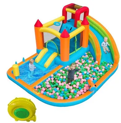 Image de Château gonflable 460x343 cm - Avec toboggan aquatique et trampoline pour des jeux en plein air