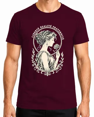 Productafbeelding van "Liberté Égalité Fraternité Marianne"-statement, ironische opdruk, heren T-shirt, bordeauxrood, maat XL