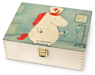 Produktbild von Mr. & Mrs. Panda Teebeutelbox Einhorn Krankenschwester Design - Weiß - Geschenk, Teebeutel Aufbewahrung, Teekiste, Teebox, Ärztin, Krankenpflegerin, Unicorn, Krankenhaus