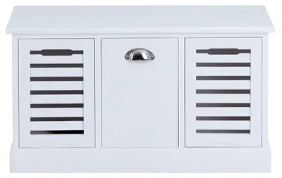 Produktbild von Sitzbank TRIENT Garderobenbank Sitztruhe in weiß mit 3 Schubkästen, Vintage Shabby Look Landhaus