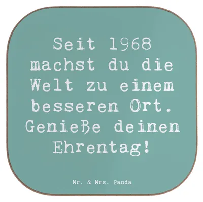 Produktbild von Mr. & Mrs. Panda Tischuntersetzer Spruch 1968 Geburtstag - Meeresbrise - Geschenk, Geboren am, Untersetzer für Gläser, Geburtstagsparty, nostalgische Geschenke, seit