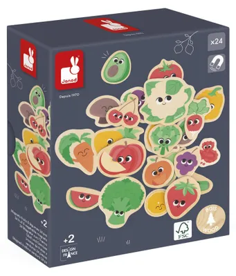 Productafbeelding van Janod - 24 magnetische fruit- en groentestickers, meerkleurig. Geschikt voor kinderen, meerkleurig, one size