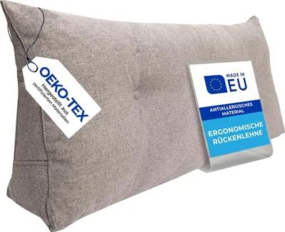 Produktbild von Pillows24 - Rückenkissen für Bett & Sofa mit abnehmbarem, waschbarem Bezug - 120cm breit | Großes Lesekissen - Keilkissen, Dunkelgrau