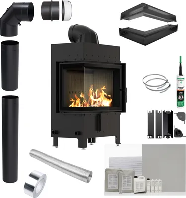 Produktbild von KRATKI LUCY Links Kamineinsatz 12 kW Ø 200 SCHWARZ Einbauset
