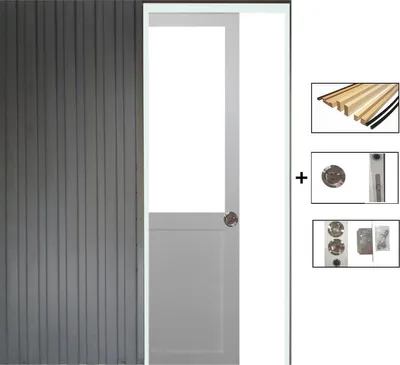 Image de Porte Coulissant Atelier blanc H204 x L73 sans meneau + Systeme de galandage et kit de finition inclus (serrure)