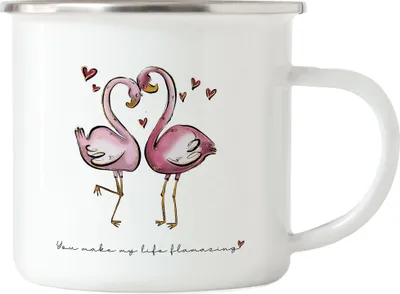 Produktbild von Flamingo Fan Emaille Tasse Valentinstag Freundin Freund Süß Geschenkidee Paar Liebe Couple Jahrestag