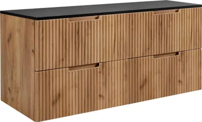 Zdjęcie produktu dla RODAN | Szafka Pod Umywalkę - Brązowa i Czarna - 160 cm - 4 Szuflady Softclose - Wisząca Szafka Łazienkowa