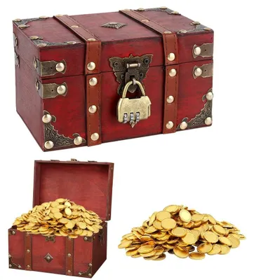 Productafbeelding van Vintage Houten Schatkist met Combinatieslot 18 x 11 x 10 cm