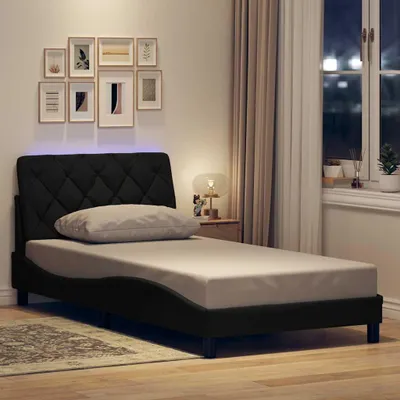 Imagen del producto de Estructura de cama vidaXL con iluminación LED, sin colchón, color negro, 100x200 cm, tapizada