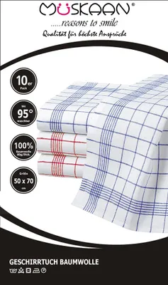 Produktbild von 10er Set Geschirrtücher 50x70 cm 100% Baumwolle 60g Spühltuch Küchentücher Abwaschlappen blau/rot