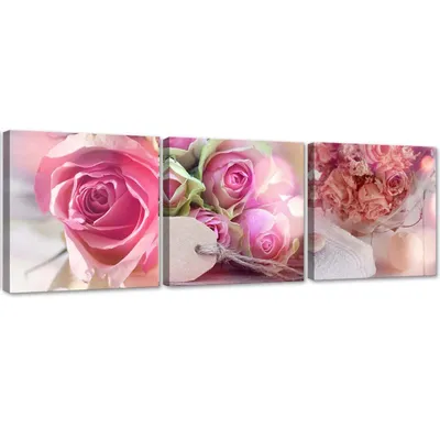 Produktbild von Set mit gemälden auf leinwand 3 rosa rosen 90x30 cm Feeby rosa wandbild bereit zum aufhängen