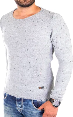 Produktbild von Reslad Strickpullover Herren Crewneck melierter Pullover RS-3105 Grau S