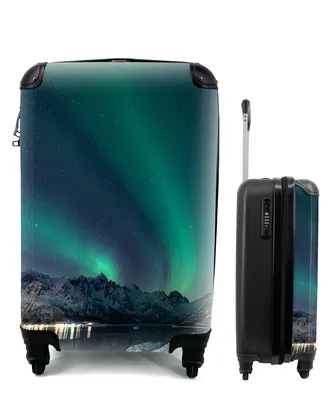 Produktbild von MuchoWow® Koffer Handgepäck Trolley Rollkoffer Kleine Reisekoffer mit 4 Rollen - Nordlicht - Berg - Schnee - Grün - Sternenhimmel - Winter - Cabin Size < 55x40x23 cm & 55x40x20 cm - Fotokoffer - Kabinenkoffer - Boardgepäck - Reise-Box - Reisekoffer - Reisegepäck - Koffer mit Bild - Trolley für Kinder