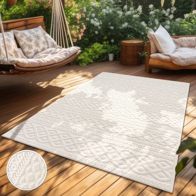 Outdoor Teppich Wetterfest Balkon Wohnzimmer Skandinavisches Boho Einfarbig Grösse 160x230 cm