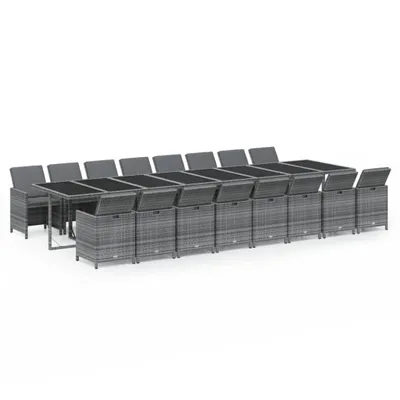 Image de vidaXL Ensemble de jardin 17 pièces avec coussins Gris Poly rotin