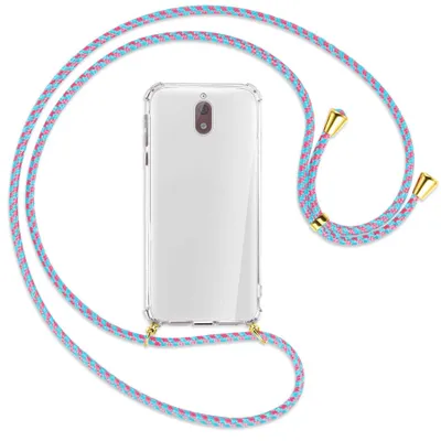 Produktbild von Handykette Backcover-Schutzhülle mit Band (Metall goldfarben) für Nokia 3.1 - pink/mint