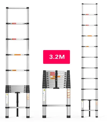 Zdjęcie produktu dla Drabina teleskopowa ze stali nierdzewnej - 3,2 m - Drabina wysuwana - Solidna konstrukcja