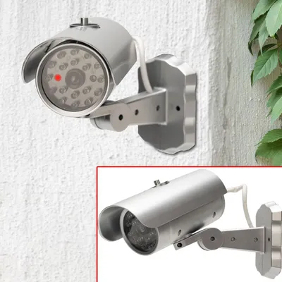 Produktbild von Überwachungskamera Attrappe mit Bewegungssensor und rotem Blinklicht, Batteriebetrieb, Sicherheits-Dummy Kamera in realistischem Design