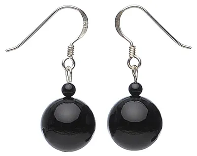 Produktbild von Ohrringe Ohrhänger aus Onyx & 925er Silber schwarz glatt glänzend Ohrschmuck
