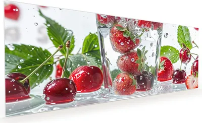 Produktbild von Küchenrückwand Spritzschutz Glas mit Motiv Erdbeeren und Kirschen 40 x 40 cm