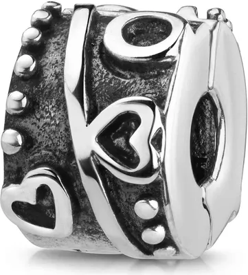 Produktbild von MATERIA by Matthias Wagner Stopper Clip Herzen Punkte 925 Silber Antik für Armband inkl. Satinbeutel 1358