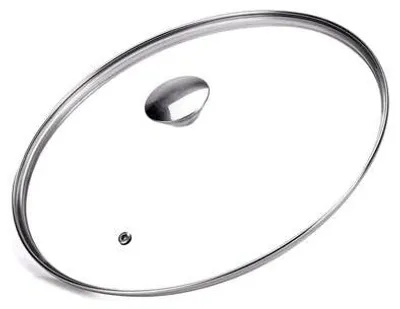 Glasdeckel mit Edelstahlrand und -knopf, 16 cm, gehärtetes Glas