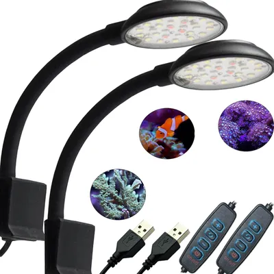 Produktbild von GERUI 2pcs Aquarium Licht, Clip-on Aquarium Lampe mit Weiß und Blau Licht, 7W für 20-40 cm Aquarien mit Aquarium Beleuchtung geeignet für Wasserpflanzen und Süßwasser Aquarien
