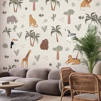 Produktbild von Selbstklebende Folie Fototapete - African Composition - Animals for the Children's Room on a Paper Background 343x256 cm Für Kinder e-C-10079-a-a