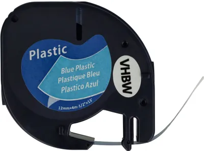 Produktbild von vhbw Schriftband-Kassette Plastik kompatibel mit Dymo LetraTag Plus LT-100T, XM, QX50, XR Etiketten-Drucker 4m x 12mm Schwarz auf Blau