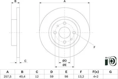 Produktbild von 2x BOSCH Bremsscheibe 0 986 479 E65 für FIAT 500 (312) PUNTO (188) 500 C (312)