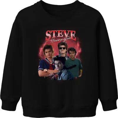 Produktbild von Steve Harrington Stranger Serienfan Geschenk Babysitter Hawkins Uni Kinder Sweatshirt Pullover, Schwarz, 152