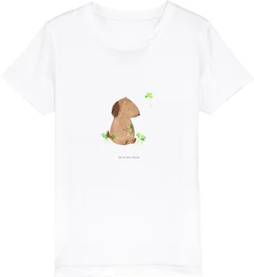 Produktbild von Mr. & Mrs. Panda Kleinkinder T-Shirt Hund Kleeblatt 12-14 Jahre (152/164) - Weiß - Geschenk, Motivation, Kinder Baumwollshirt, Glücksbringer, Viel Glück, Teenager