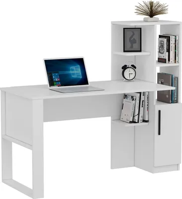Immagine prodotto di Homidea Tody scrivania - computer e scrivania - postazione di lavoro - spazio di archiviazione con porta e ripiani dal design moderno per l'ufficio di casa o la camera dei bambini (Tody - Bianco)