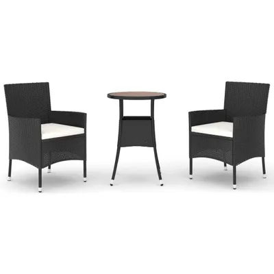 Obrázek produktu pro vidaXL 3dílný zahradní set s polštáři Black Poly Rattan
