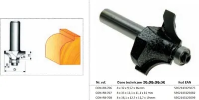 Produktbild von CONDOR HOLZFRÄSER FÜR RUNDUNGEN Fi=35 11,1 x 16mm SCHAFT 8mm MIT LAGER
