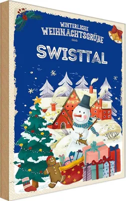 Produktbild von vianmo Holzschild 18x12 cm Weihnachtsgrüße SWISTTAL Weihnachten