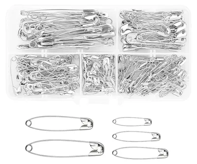 Produktbild von 380 Stück Sicherheitsnadeln Set Sicherheit Pins Safety Pins zopfnadeln zum Stricken für Nähen Bastelnm Silber 5 Größen (28mm 32mm 38mm 45mm 55mm)