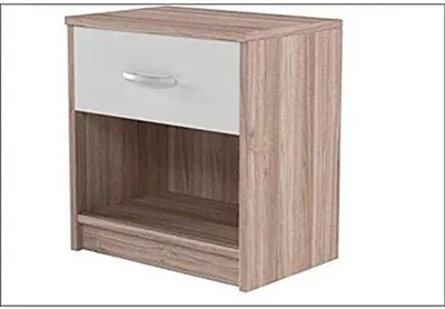 Obrázek produktu pro Noční stolek z dubového dřeva – šířka 39 cm, výška 54 cm – s zásuvkou – noční stolek s úložným prostorem – bílý