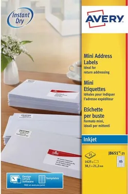Produktbild von Avery – Etikett J8651-25, 38,1 x 21,2 mm, weiß, 1625 Etiketten