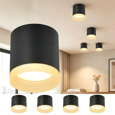 Produktbild von ZMH LED Aufbauspot 4ER Schwarz Aufbaustrahler Rund Deckenstrahler 5W Spot Aufbauleuchte GX53 Warmweiß Deckenspot Acryl Deckenlampe für Flur Wohnzimmer