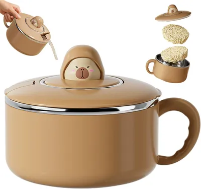 Produktbild von Instant-Nudelschüssel mit Griffen und Deckel, 1200 ml aus Edelstahl 304