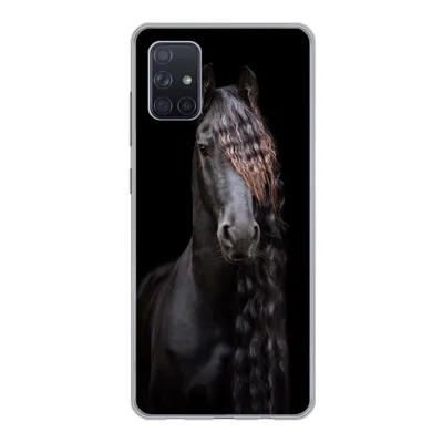 Produktbild von MuchoWow® Handyhülle Schutzhülle Hülle für Samsung Galaxy A71 Pferde - Friesisch - Mähne - Schwarz - Tiere Silikon Softcase Handy Hülle - Kartenbesitzer
