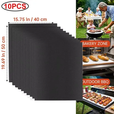Produktbild von BBQ Matten Ofen Boden Liner Wiederverwendbare Antihaft-Backmatten Party Im Freien Schutz Matten Küche Werkzeuge Hitzebeständige Grill Matten.Version:40X50Cm-10 Stück
