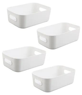 Image de Boîtes de rangement blanches, lot de 4 – Paniers et boîtes de rangement, petites boîtes en plastique, boîtes de rangement empilables pour la cuisine, l'armoire et la salle de bains (20 x 14 x 14 cm)