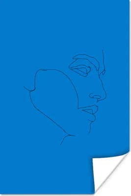 Produktbild von MuchoWow® Poster Mann - Strichzeichnung - Blau 80x120 cm - Papierdruck