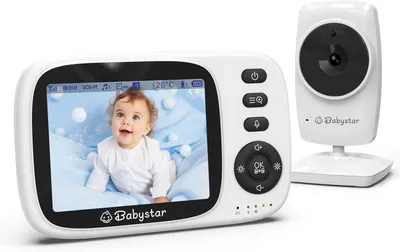Immagine prodotto di Baby monitor con telecamera - Video da 3-2 pollici - Baby monitor - Wireless - Visione notturna - Monitoraggio della temperatura - Audio bidirezionale - Modalità VOX - Baby monitor da 2-4 GHz
