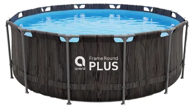 Produktbild von Avenli Frame Plus Pool 366x100 cm, Aufstellpool rund, ohne Pumpe, Dunkle Holzoptik