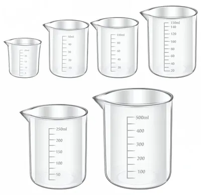 6 Messbecher 25–500 ml, Kunststoff, hitzebeständig, mit Skala