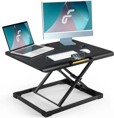 Image de Plateau de bureau ergonomique et réglable en hauteur avec support pour téléphone, 65 x 50 cm, portable pour le télétravail à domicile, noir
